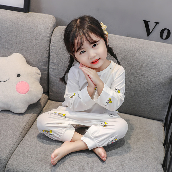 Pijamale pentru fete pentru copii - alb si roz cu buzunar