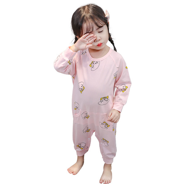 Pijamale pentru fete pentru copii - alb si roz cu buzunar