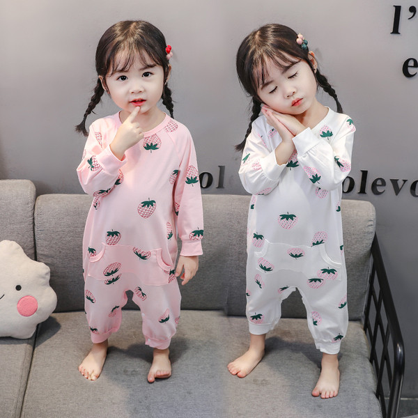 Pijamale pentru copii alb si roz cu buzunar pentru fete