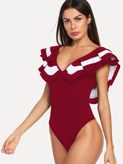 Σύγχρονο γυναικείο μαγιό με ντεκολτέ σε σχήμα V σε δύο χρώματα