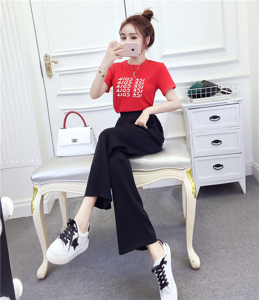 Set casual de tricou si pantaloni lungi lati in doua culori