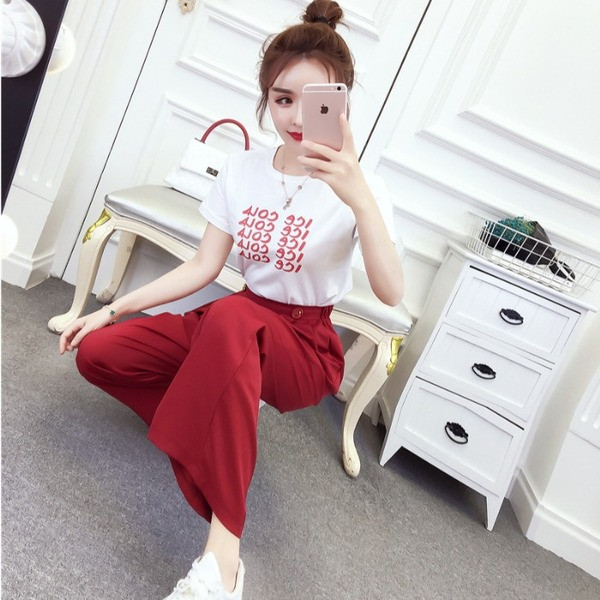 Set casual de tricou si pantaloni lungi lati in doua culori