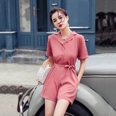 Salopetă casual de damă cu decolteu în V și mâneci 3/4