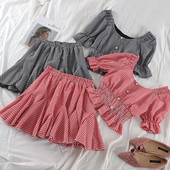 Set de fustă și maieu în carouri de damă modern în trei culori