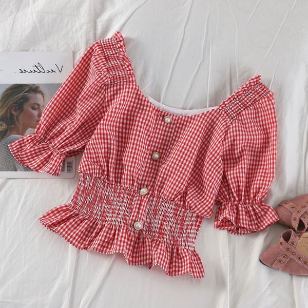 Set de fustă și maieu în carouri de damă modern în trei culori