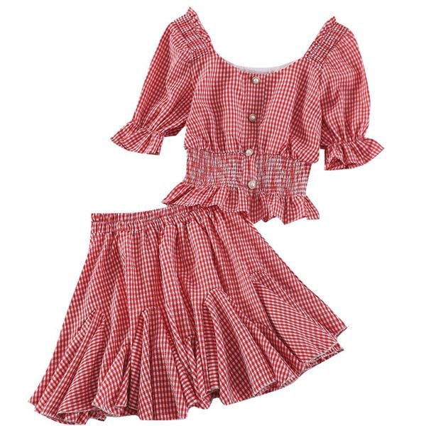 Set de fustă și maieu în carouri de damă modern în trei culori