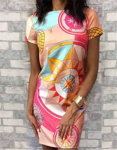 Rochie casual de dama cu maneci scurte si imprimeu color in doua culori