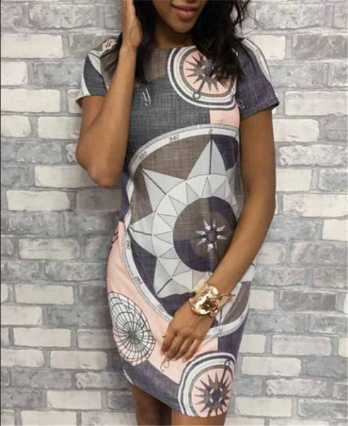 Rochie casual de dama cu maneci scurte si imprimeu color in doua culori