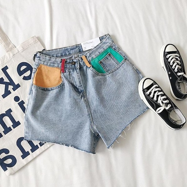 Pantaloni scurți moderni din denim cu talie înaltă de damă