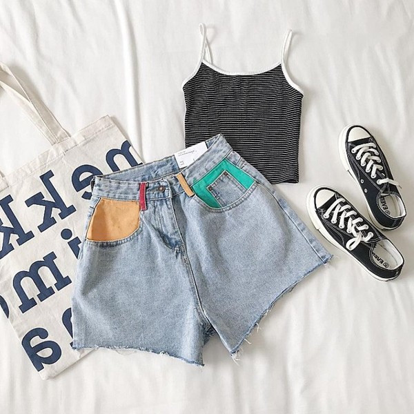 Pantaloni scurți moderni din denim cu talie înaltă de damă