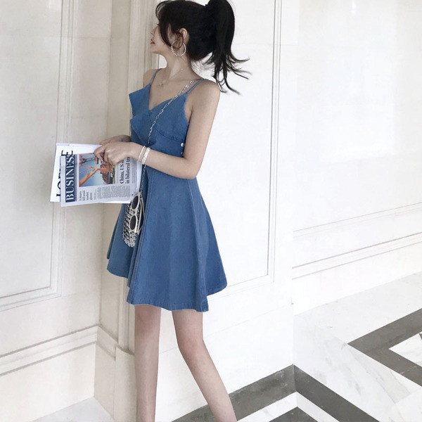 Rochie de dama din denim croiala model in culoarea albastra