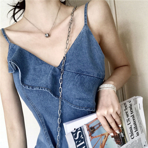 Rochie de dama din denim croiala model in culoarea albastra