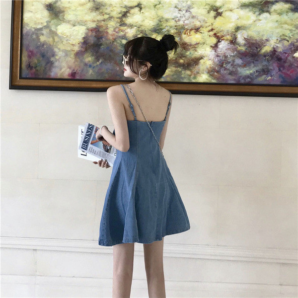 Rochie de dama din denim croiala model in culoarea albastra