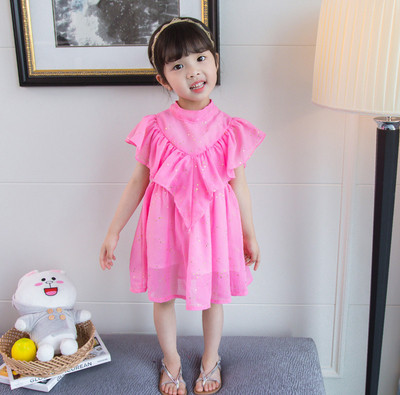 Стилна детска рокля разкроен модел в бял и розов цвят