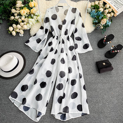 Salopetă lungă de damă modernă cu decolteu în V