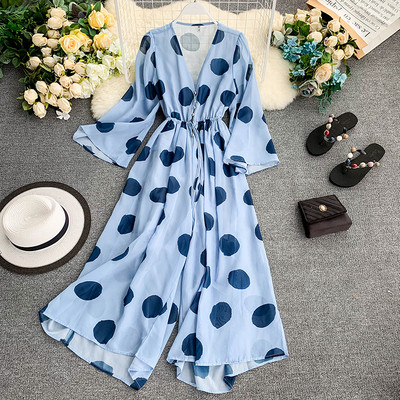 Salopetă lungă de damă modernă cu decolteu în V