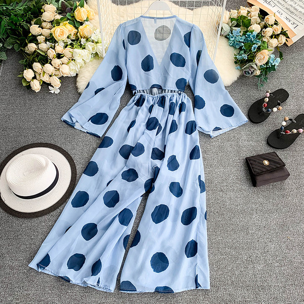 Salopetă lungă de damă modernă cu decolteu în V