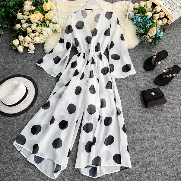 Salopetă lungă de damă modernă cu decolteu în V