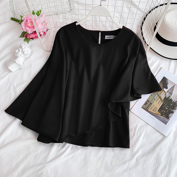 Modern női blúz O-nyakú aszimmetrikus modellel