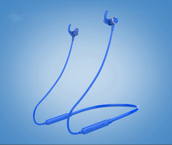 Безжични Bluetooth  слушалки  за спорт с микрофон, Bluetooth,магнит и зареждане с USB кабел в син цвят