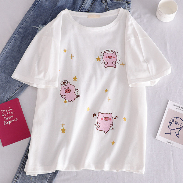 Μοντέρνο γυναικείο T-shirt με έγχρωμο κεντήματα σε μαύρο και άσπρο χρώμα