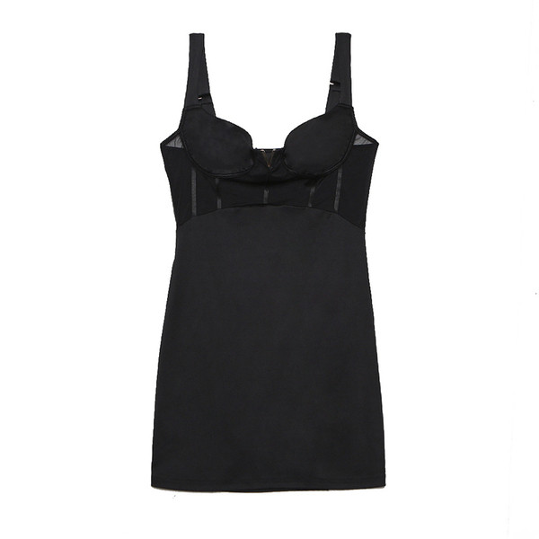 Μοντέρνο γυναικείο φόρεμα με βαθύ λαιμόκοψη σε μαύρο και ροζ χρώμα