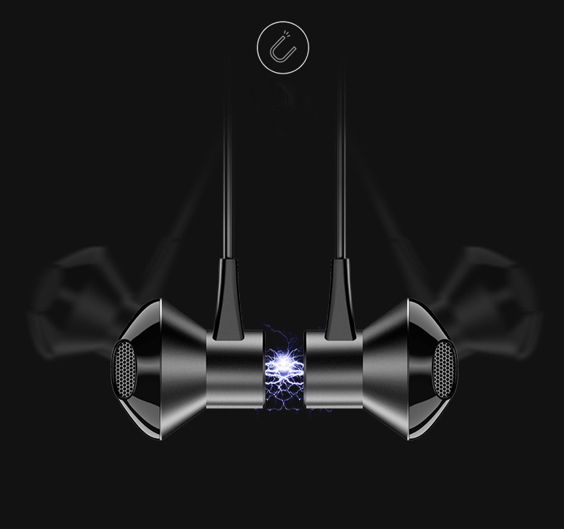 Ασύρματο ακουστικό Bluetooth L 8 για αθλητικά με μικρόφωνο, Bluetooth, μαγνήτη και Micro SD σε μαύρο χρώμα