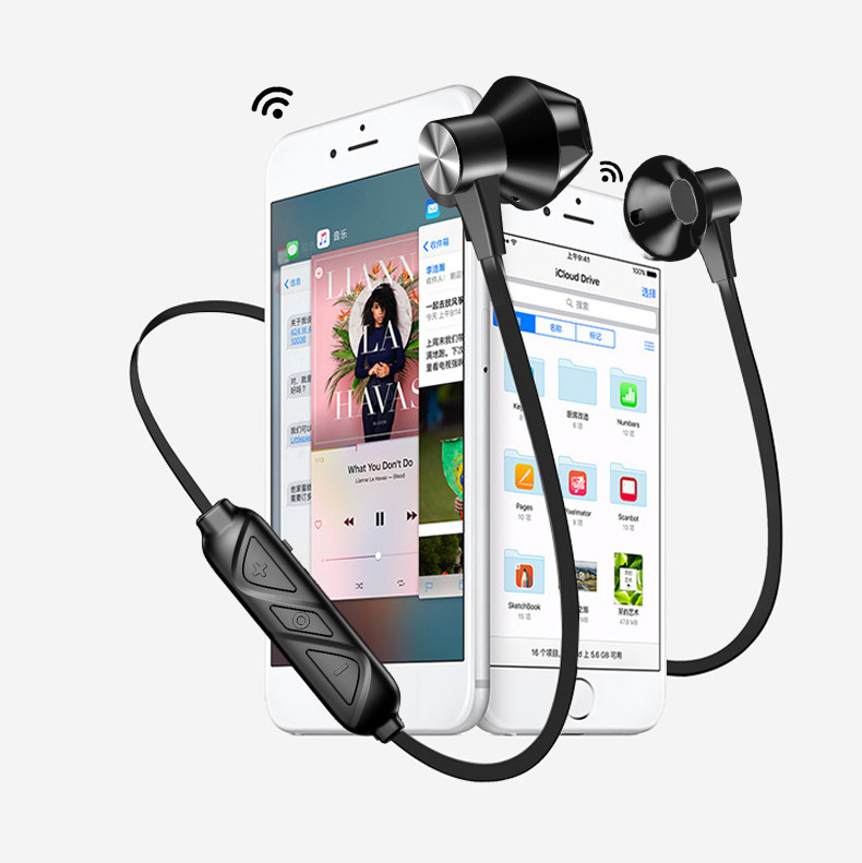 Ασύρματο ακουστικό Bluetooth L 8 για αθλητικά με μικρόφωνο, Bluetooth, μαγνήτη και Micro SD σε μαύρο χρώμα