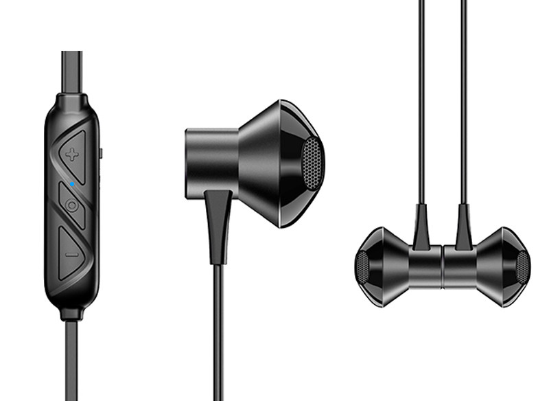 Ασύρματο ακουστικό Bluetooth L 8 για αθλητικά με μικρόφωνο, Bluetooth, μαγνήτη και Micro SD σε μαύρο χρώμα