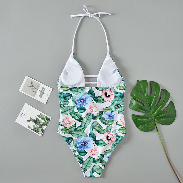 Γυναικεο μαγιό σε λευκό με φυτικά μοτίβα - δύο μοντέλα