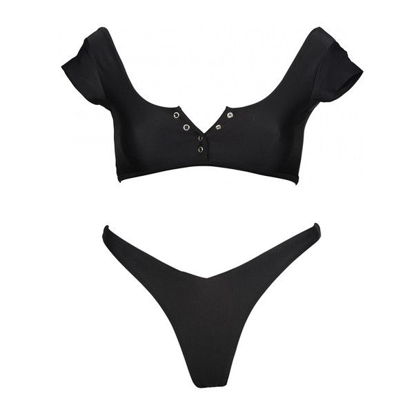 Kétrészes fürdőruha fehér és fekete gombokkal