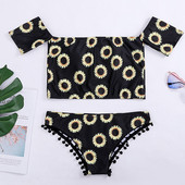 Új modell fürdőruha kétrészes rövid ujjú fekete színben mintával