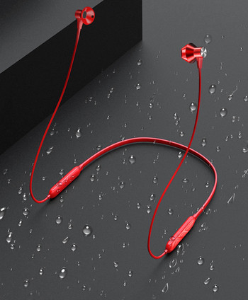 Ασύρματο ακουστικό Bluetooth L 8 για αθλητικά με μικρόφωνο, Bluetooth, μαγνήτη και Micro SD σε κόκκινο χρώμα