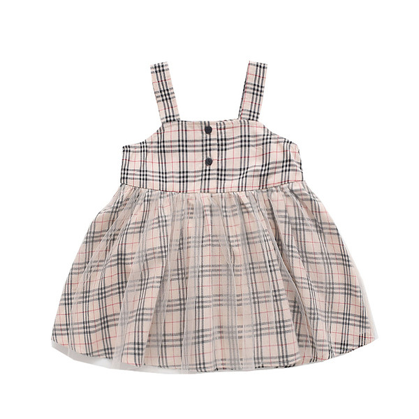 Modern kockás gyerekruha gombokkal és pántokkal