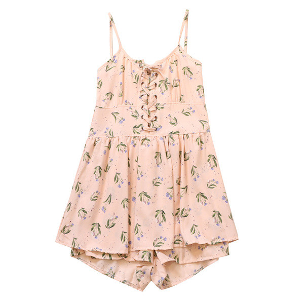 Alkalmi női overál virágos motívumokkal és pántokkal