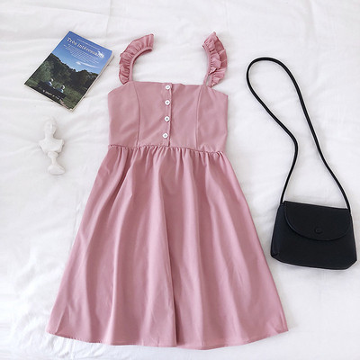 Modern női ruha gombokkal és pántokkal több színben