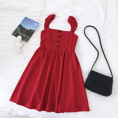 Modern női ruha gombokkal és pántokkal több színben