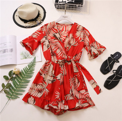 Κομψή γυναικεία σαλοπέτα με λουλούδια σχέδιο και ζώνη