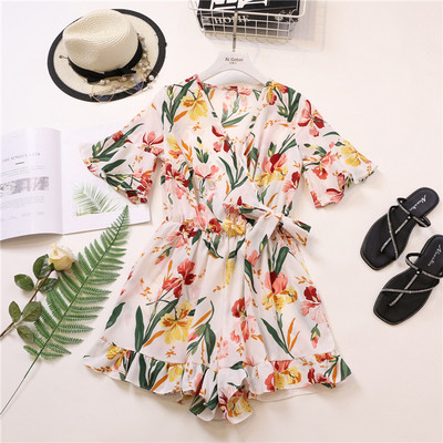 Κομψή γυναικεία σαλοπέτα με λουλούδια σχέδιο και ζώνη