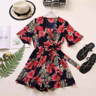 Κομψή γυναικεία σαλοπέτα με λουλούδια σχέδιο και ζώνη