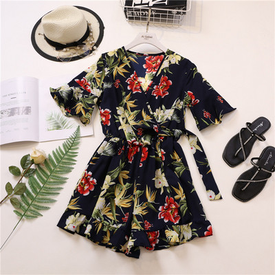 Κομψή γυναικεία σαλοπέτα με λουλούδια σχέδιο και ζώνη