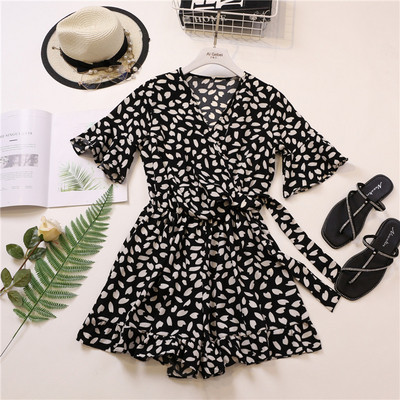 Κομψή γυναικεία σαλοπέτα με λουλούδια σχέδιο και ζώνη