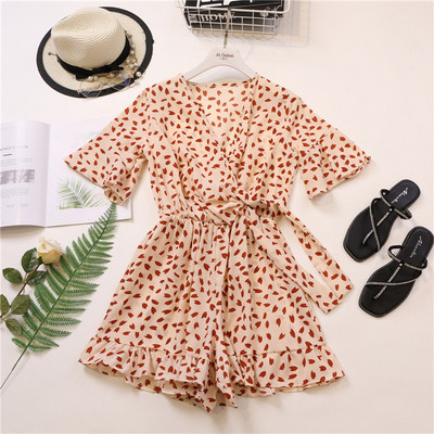 Κομψή γυναικεία σαλοπέτα με λουλούδια σχέδιο και ζώνη