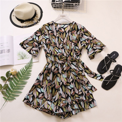 Κομψή γυναικεία σαλοπέτα με λουλούδια σχέδιο και ζώνη