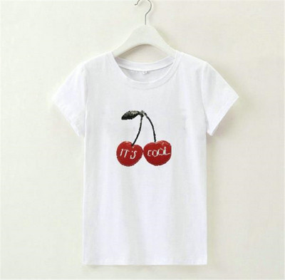 Alkalmi női póló flitterekkel, fekete-fehér felirattal