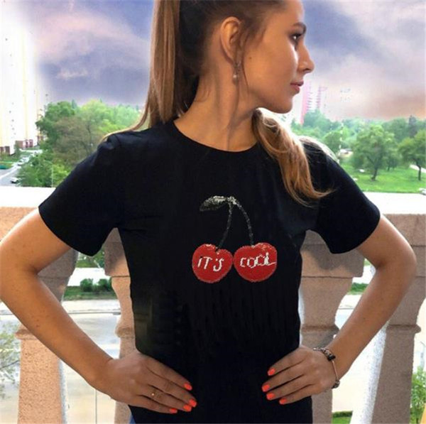 Alkalmi női póló flitterekkel, fekete-fehér felirattal