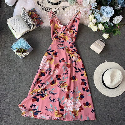 Μοντέρνο γυναικείο φόρεμα με floral σχέδια σε διαφορετικά χρώματα