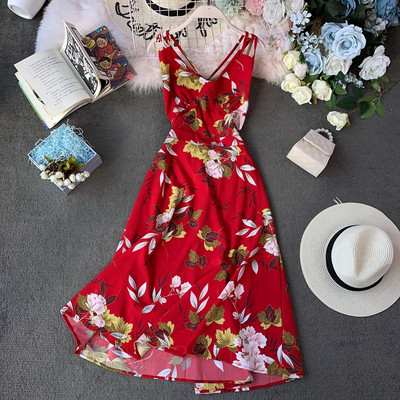 Μοντέρνο γυναικείο φόρεμα με floral σχέδια σε διαφορετικά χρώματα