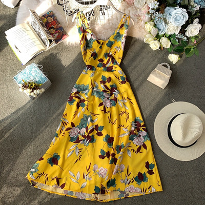 Μοντέρνο γυναικείο φόρεμα με floral σχέδια σε διαφορετικά χρώματα