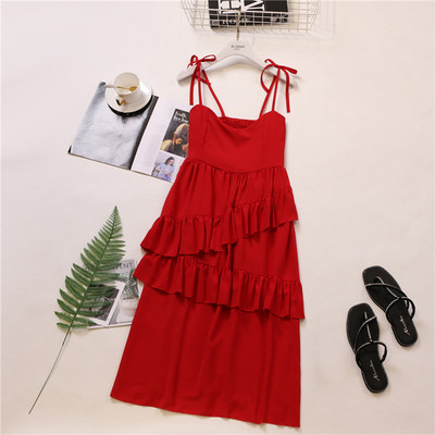 Rochie de in cu bretele in rosu, negru si galben